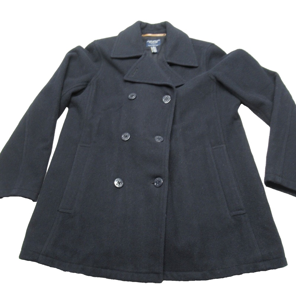 American Eagle Wool Blend Jacket Womens Medium Black Double Breast Pea Coat Y2K